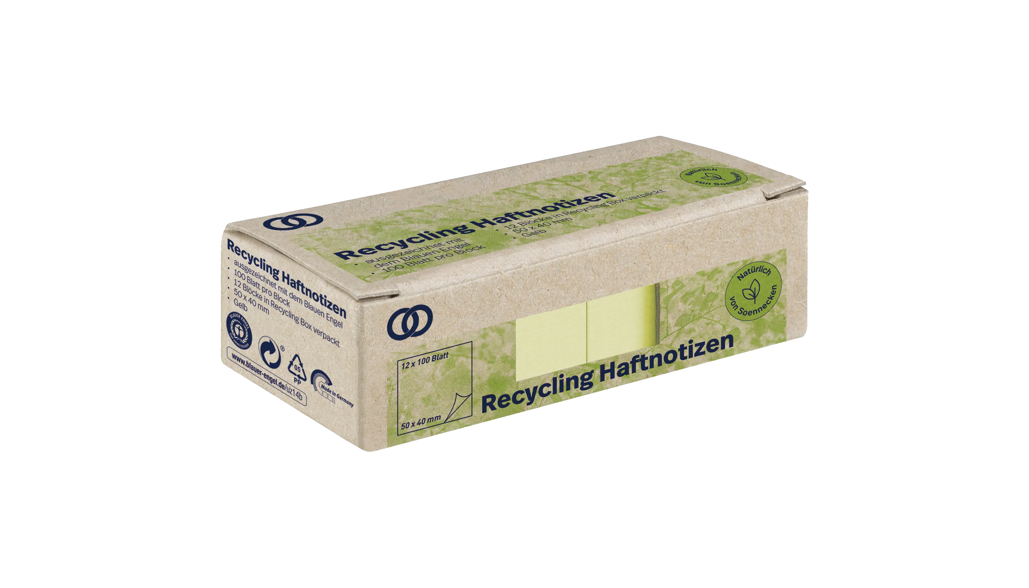 SOENNECKEN Haftnotiz oeco Recycling 50 x 40 mm (B x H) 12 Block/Pack gelb