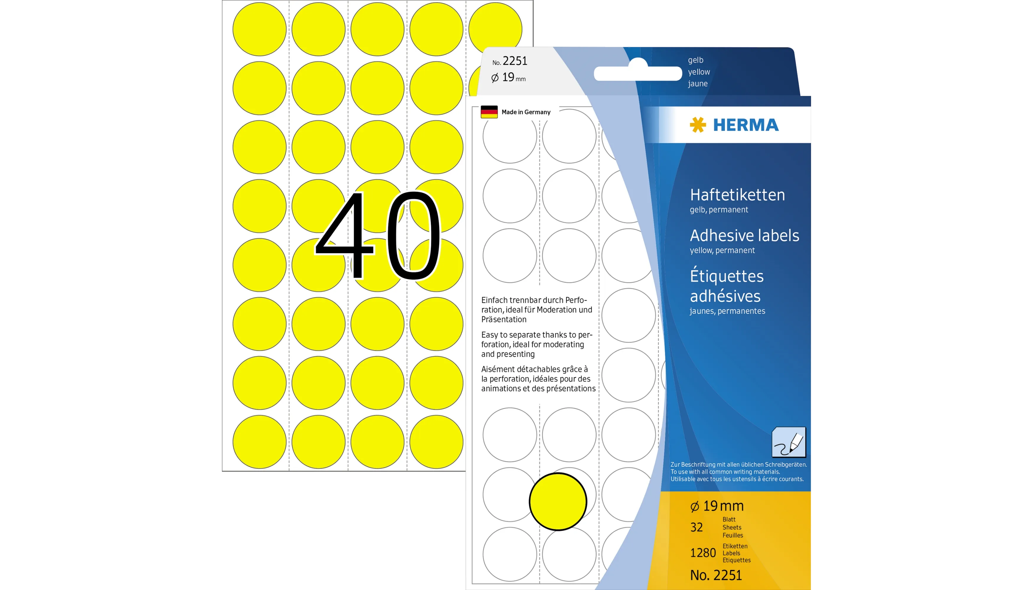 HERMA Markierungspunkt 19 mm Papier 1.280 Etiketten/Pack gelb