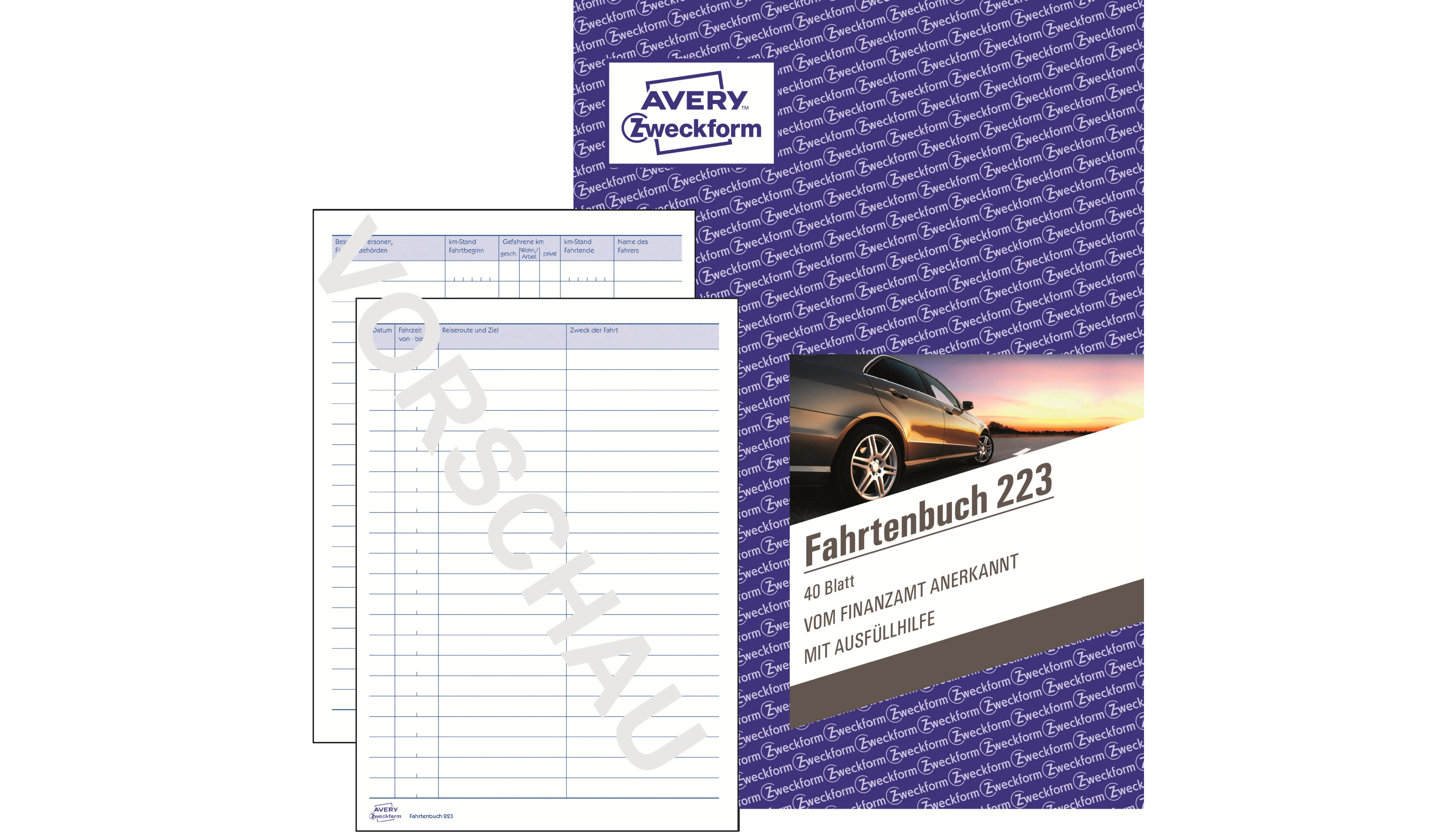 AVERY ZWECKFORM Fahrtenbuch DIN A5 PKW blau 40 Blatt