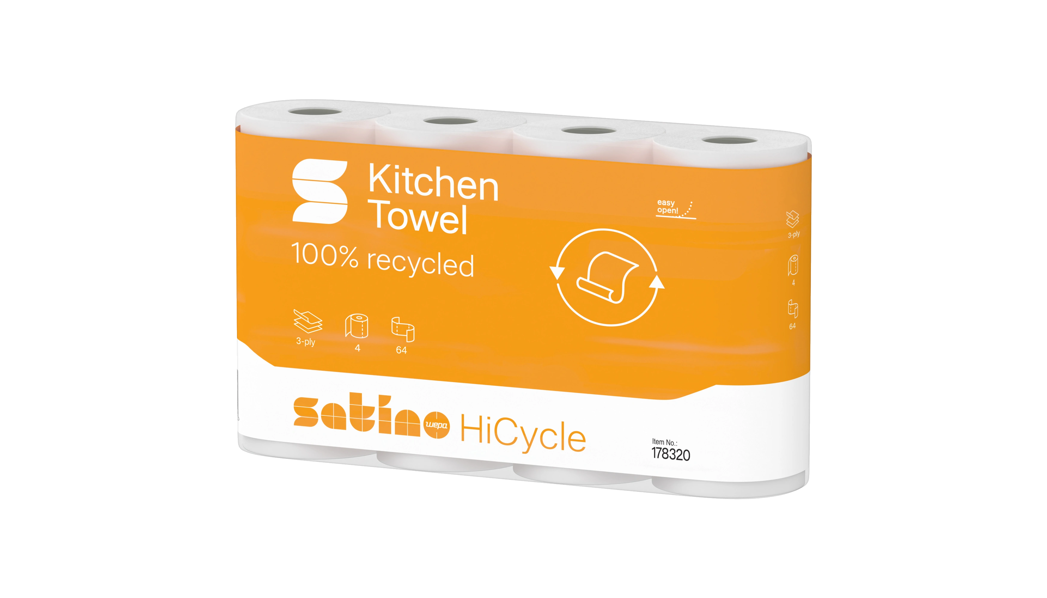 SATINO Küchenrolle HiCycle 3-lagig 4 Rollen/Pack hochweiß