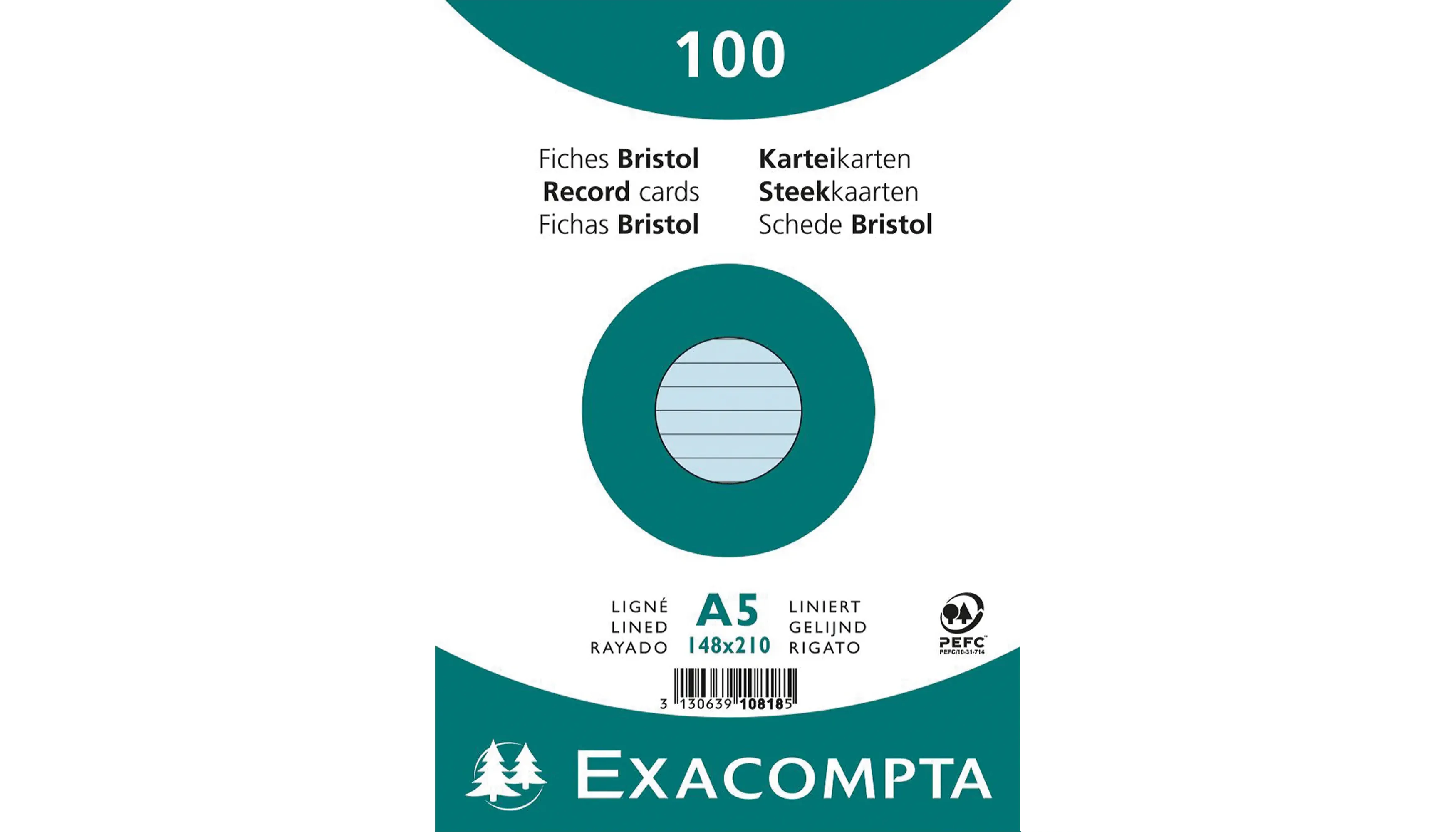 EXACOMPTA Karteikarten DIN A5  100 Stück pro Pack liniert blau