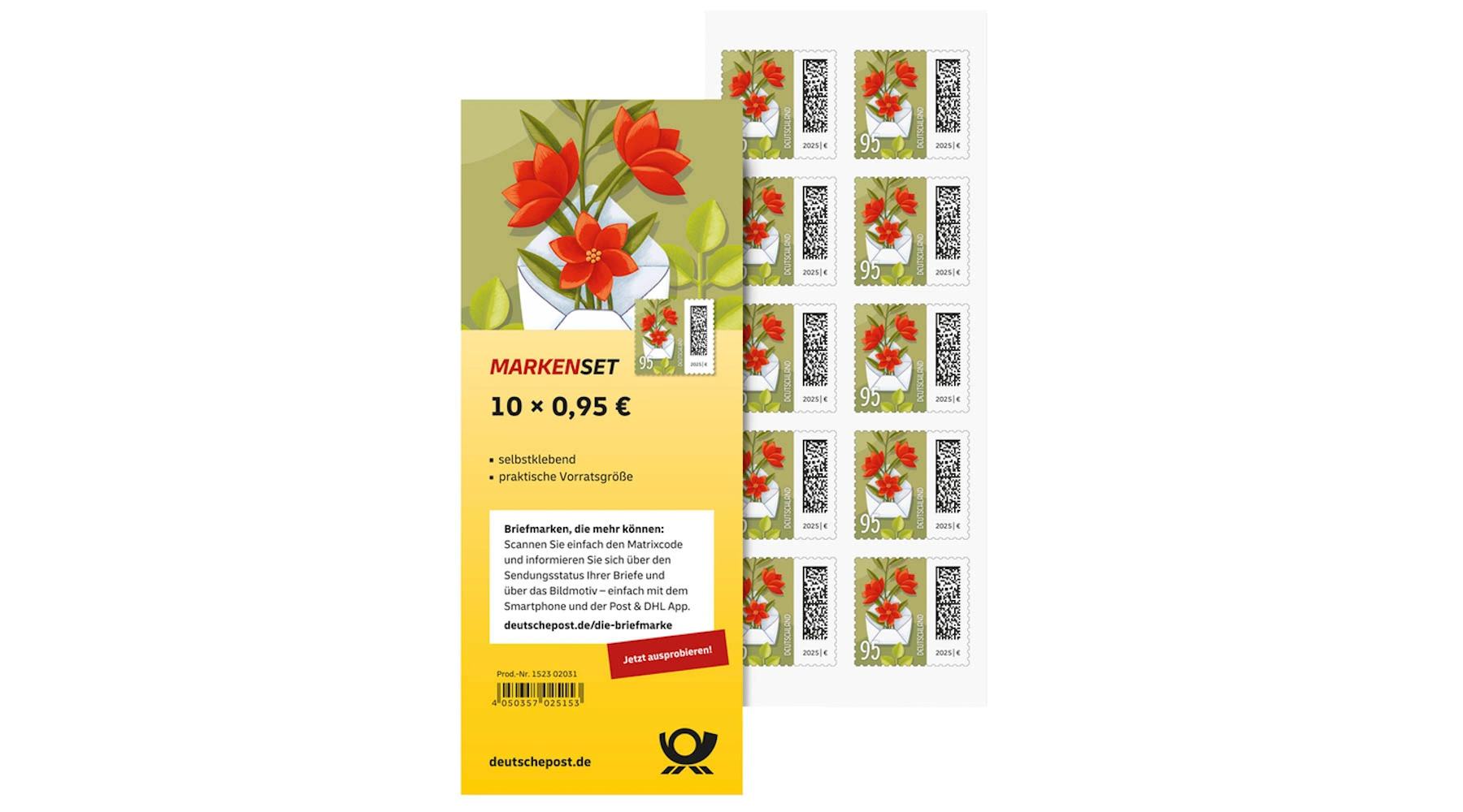 DEUTSCHE POST Briefmarke 0,95 € "Blumenbrief" selbstklebend 10 Stück/Bogen