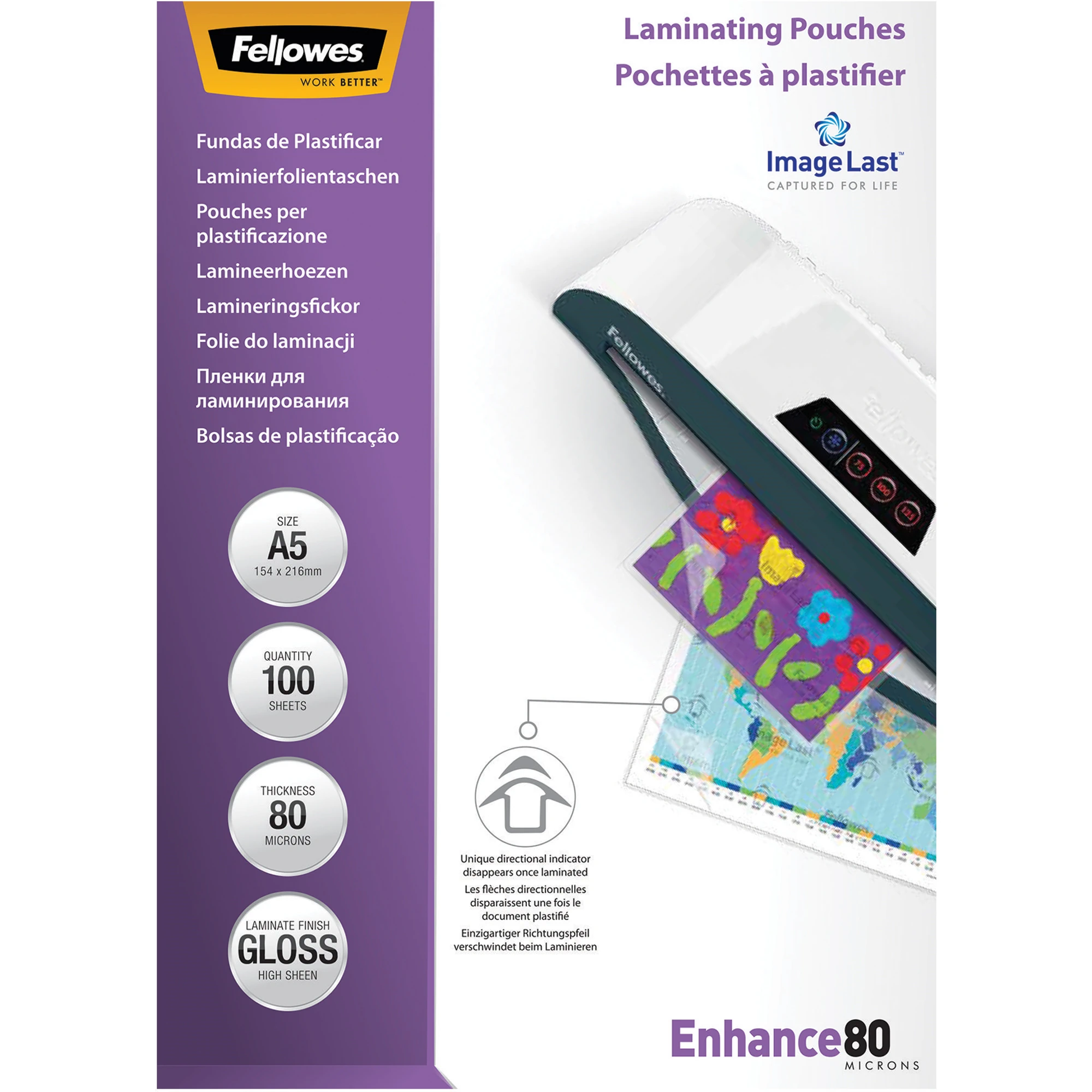 FELLOWES® Laminierfolie ImageLast™ Enhance 80  DIN A5 glänzend 100 Stück/Pack transparent