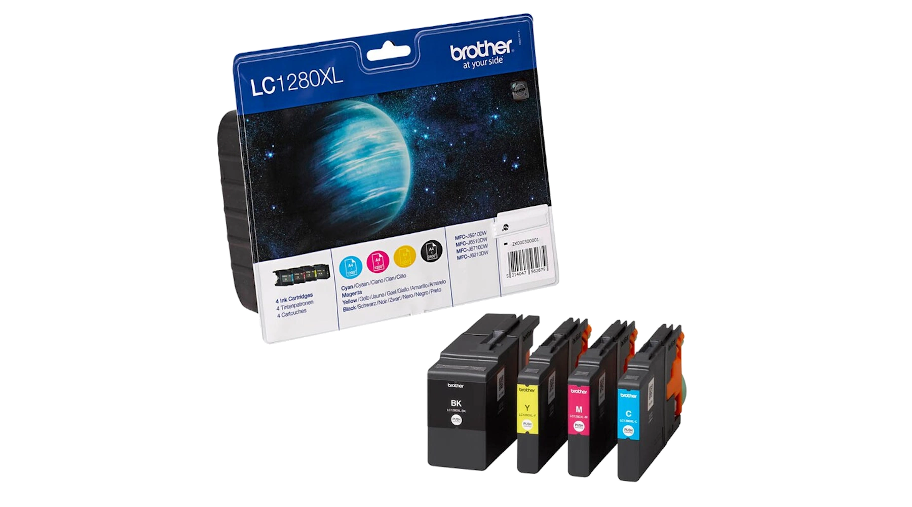 BROTHER Tintenpatrone LC-1280XL  1 x 2.400 Seiten / 3 x 1.200 Seiten 4 Stück/Pack bk/c/m/y