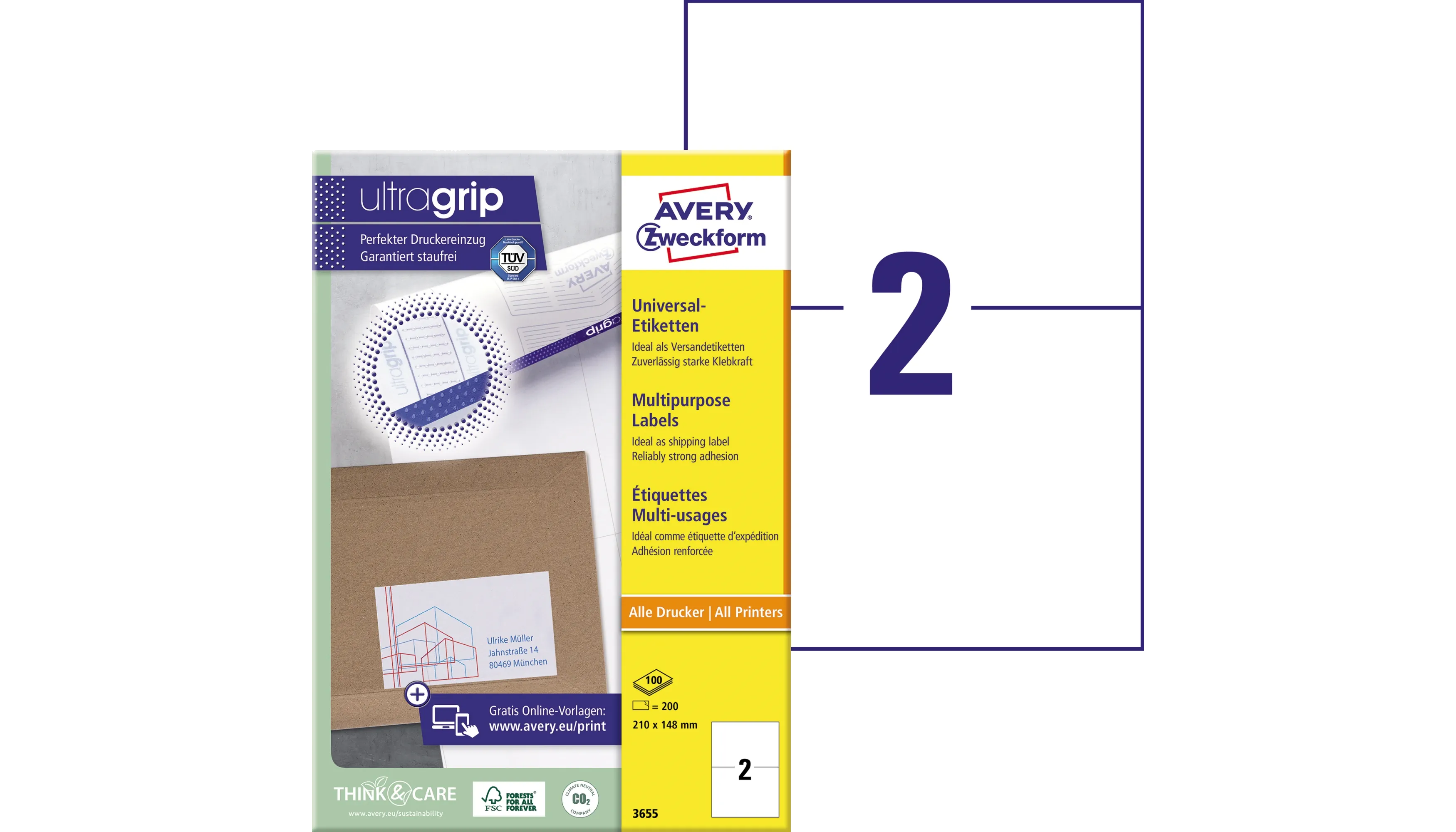 AVERY ZWECKFORM Universaletikett ultragrip  210 x 148 mm (B x H) 200 Etiketten/Pack weiß