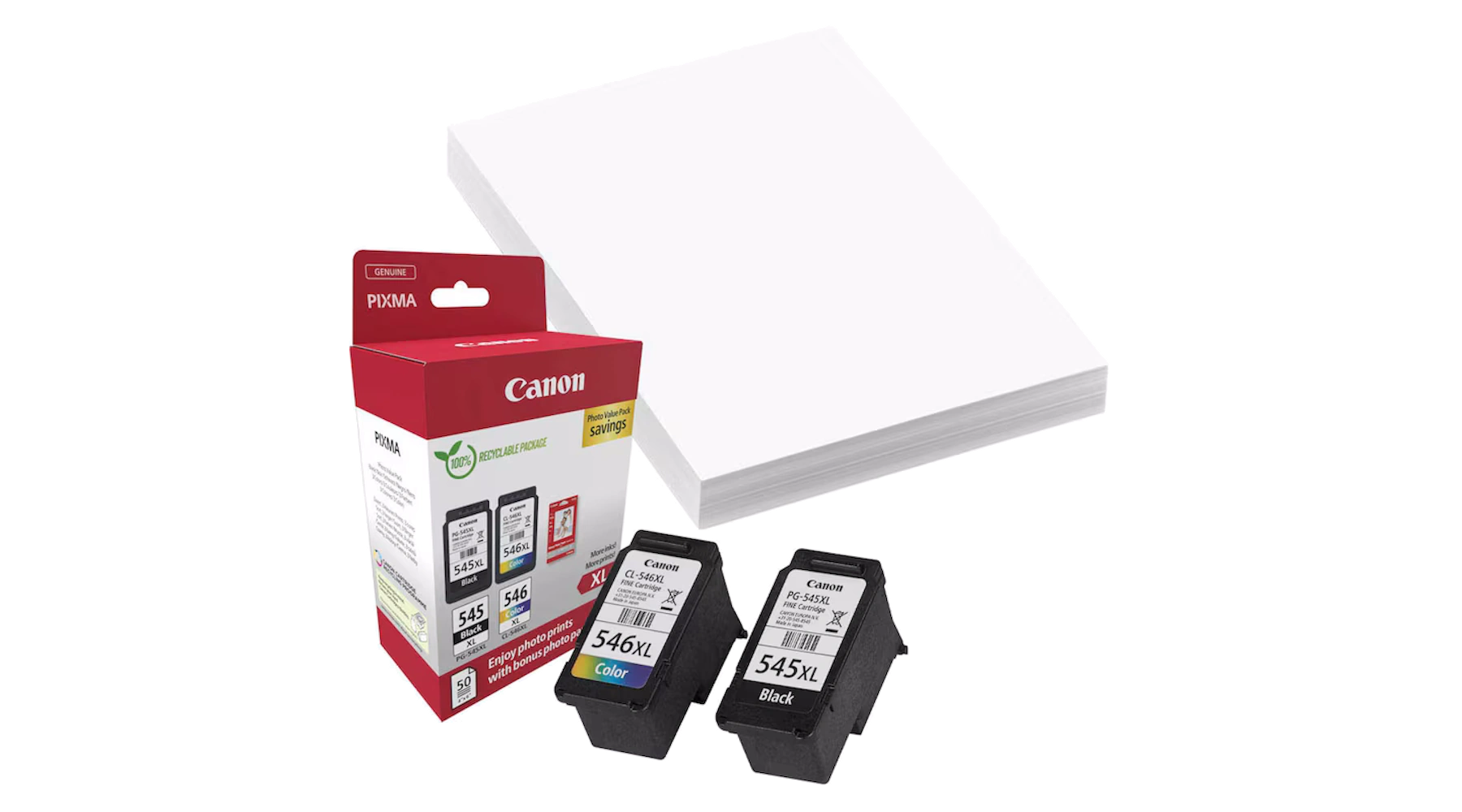 CANON Tintenpatronen PG-545 XL + CL-546 XL inkl. Fotopapier 2 x 300 Seiten 2 Stück/Pack schwarz/color
