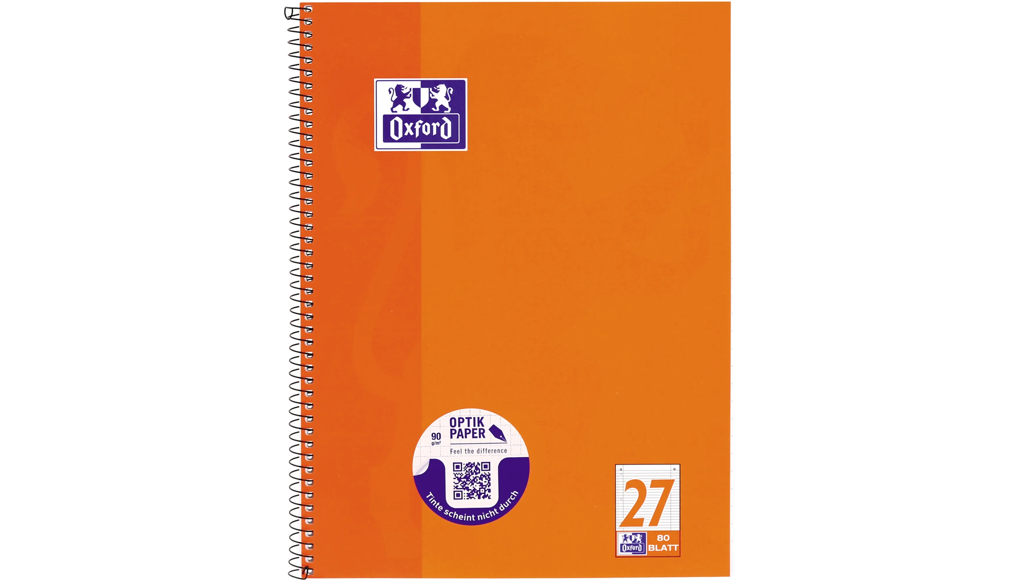 OXFORD Collegeblock DIN A4+ liniert mit Rand 90 g/m² 80 Blatt orange