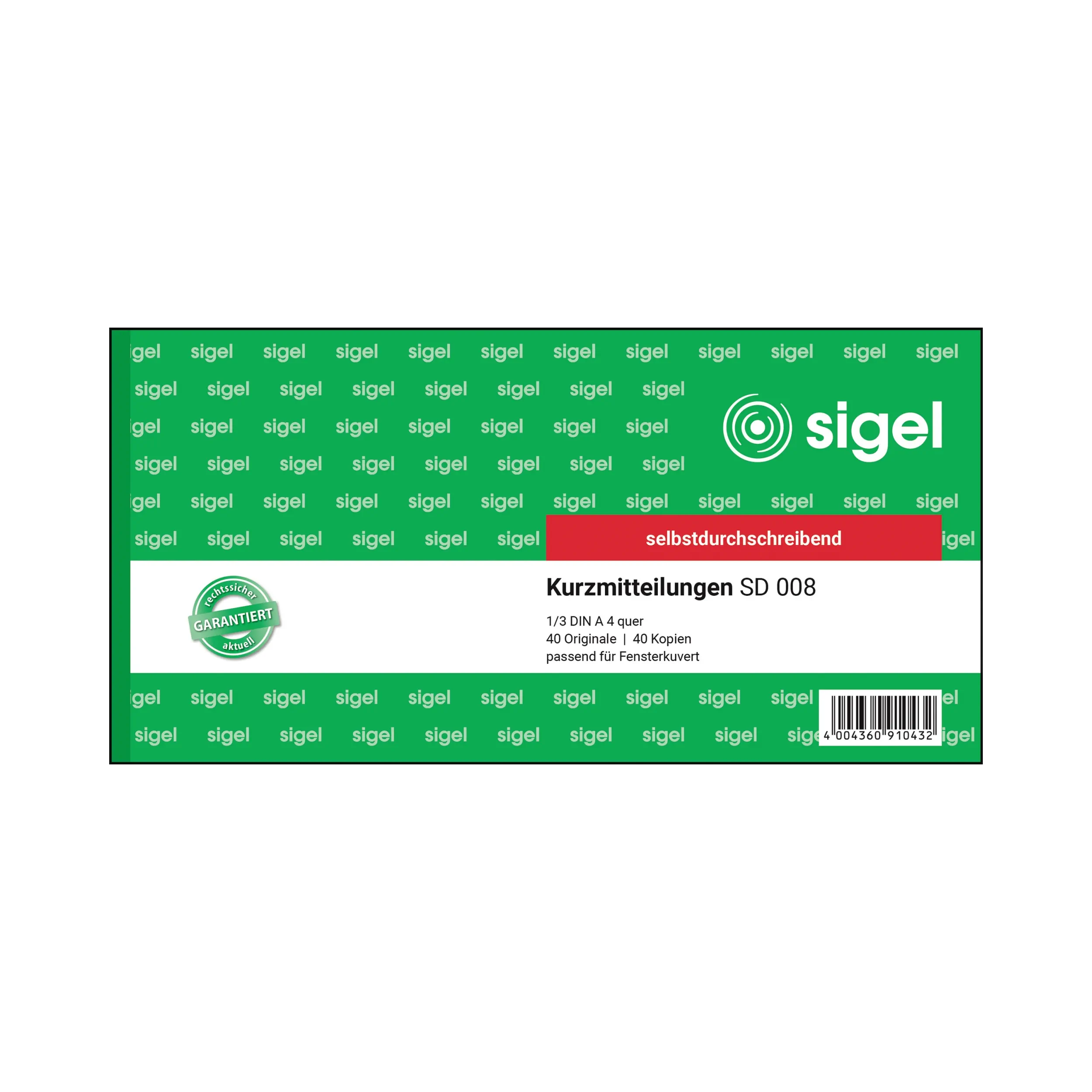 SIGEL Kurzmitteilung 1/3 DIN A4 quer 2 x 40 Blatt