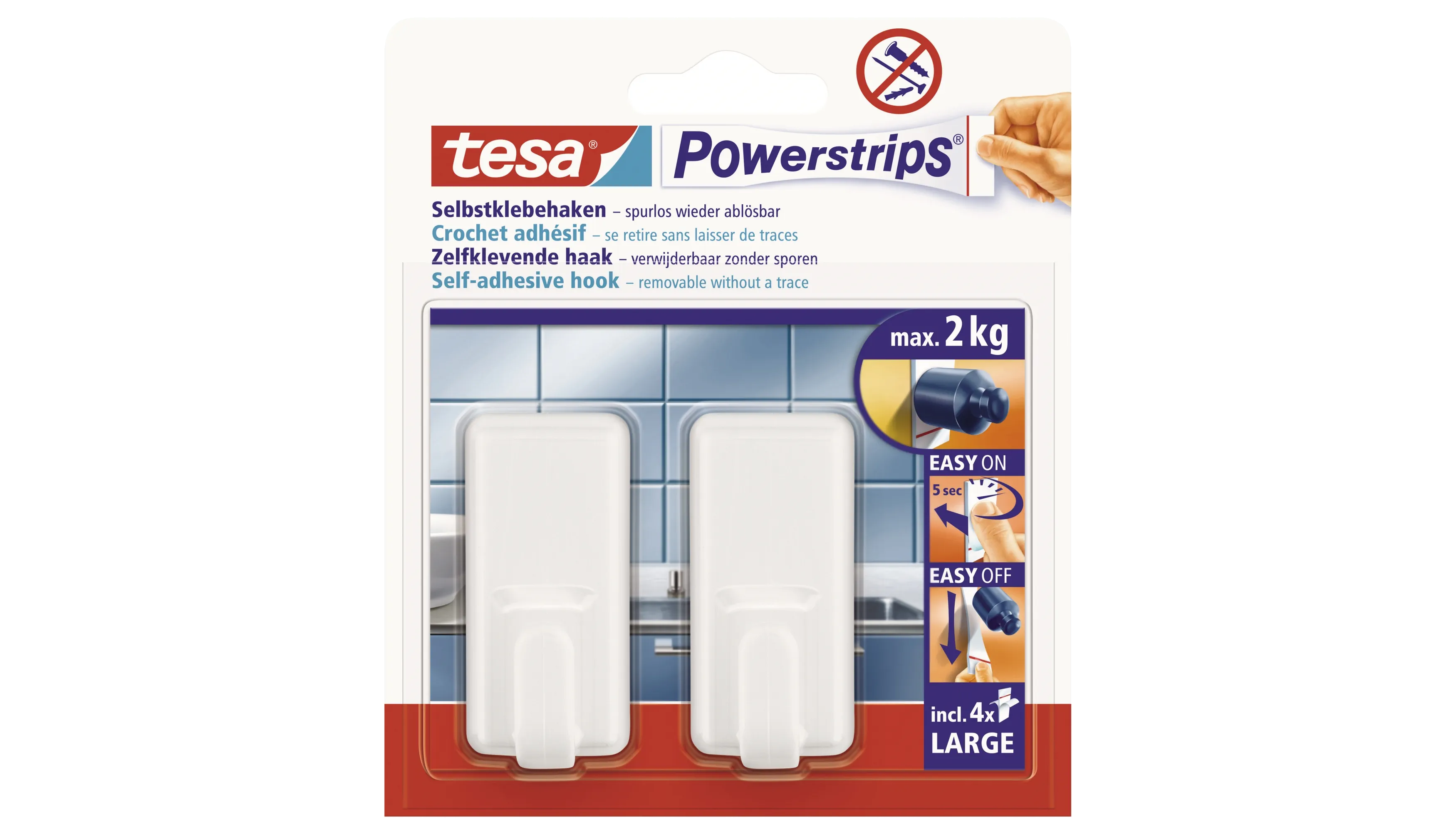 TESA® Haken Powerstrips® Large Classic 2 Kg 2 Stück/Pack weiß