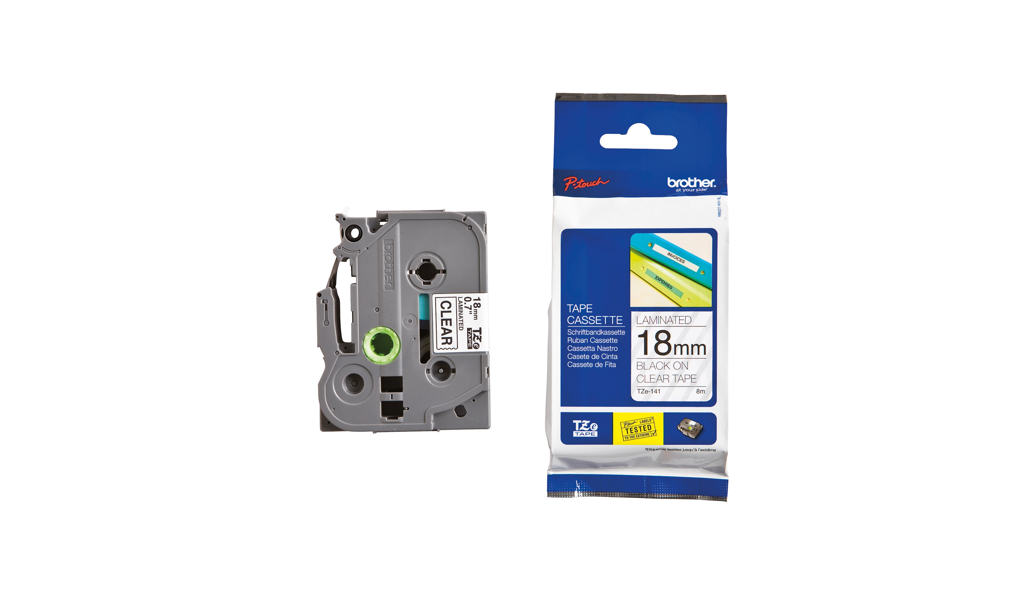 BROTHER Schriftbandkassette P-touch 18 mm x 8 m (B x L) laminiert schwarz auf transparent