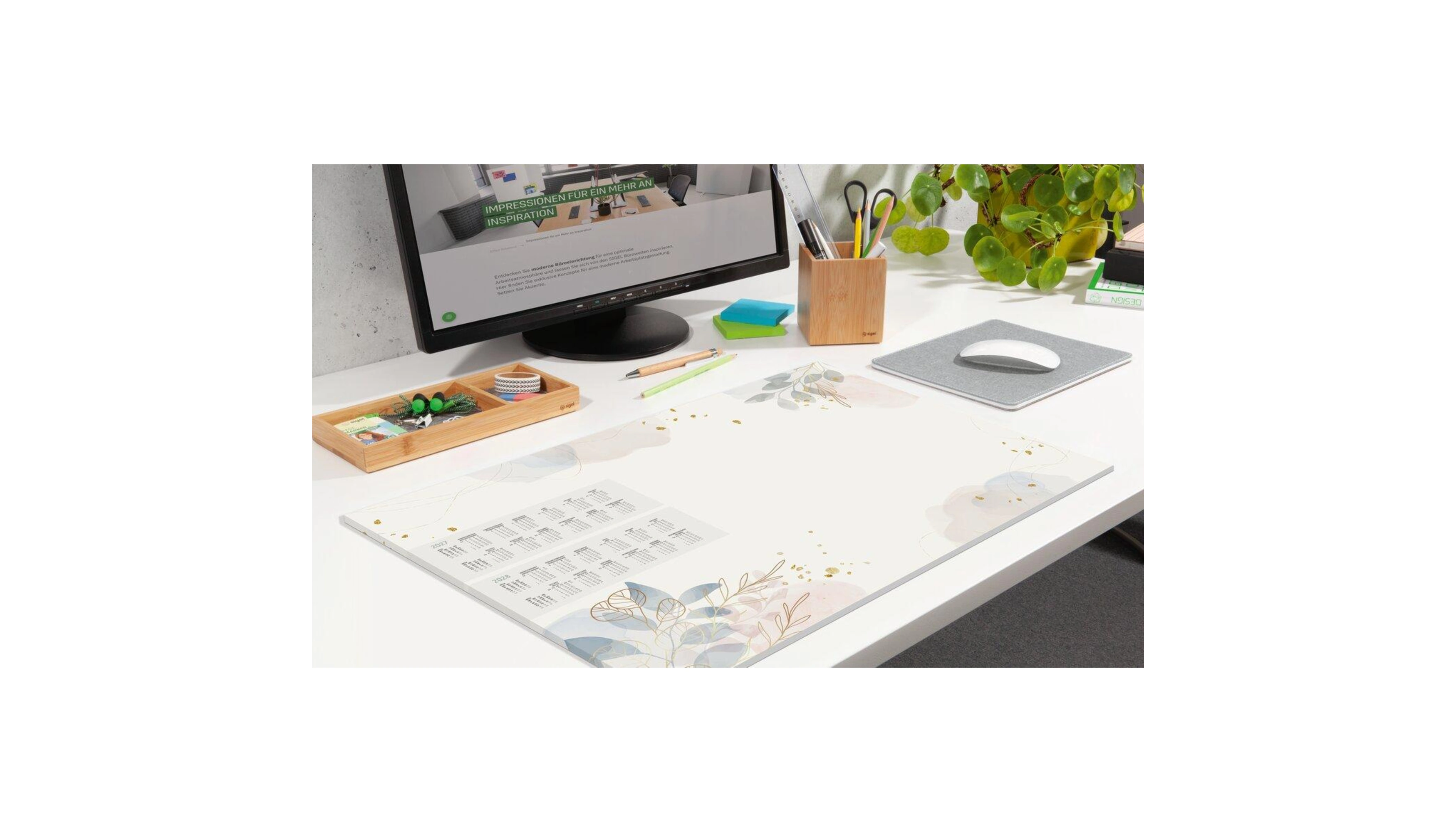 SIGEL Schreibunterlage Pastel Garden mit Kalender 2 Jahre 59,5 x 41 cm (B x H) Papier gold/rosé/lau
