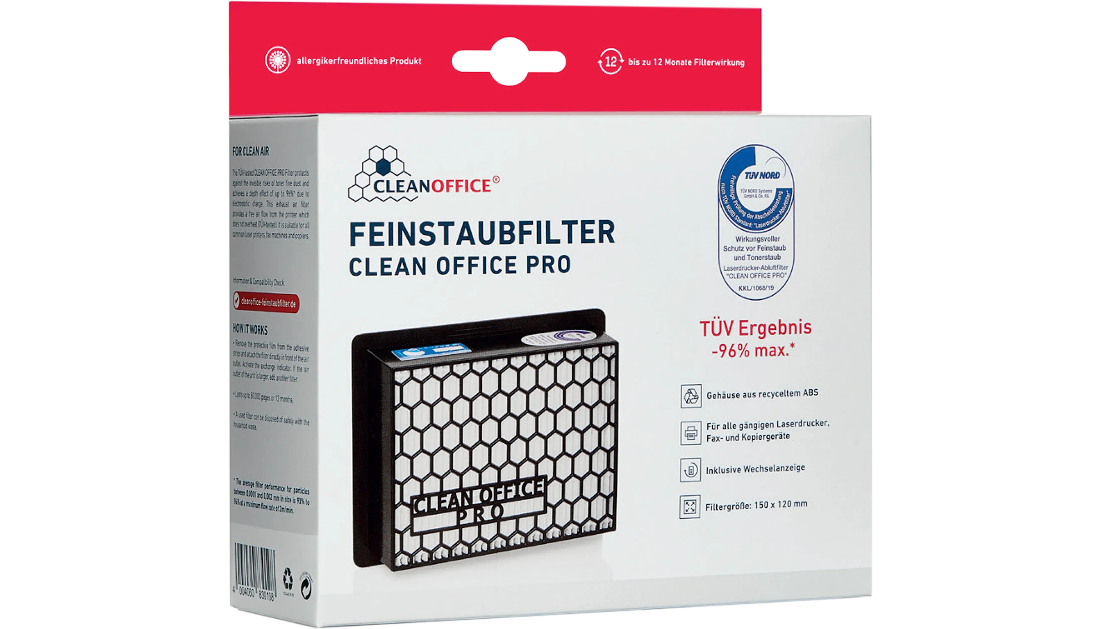 CLEANOFFICE Feinstaubfilter für Laserdrucker 150 x 120 x 50mm
