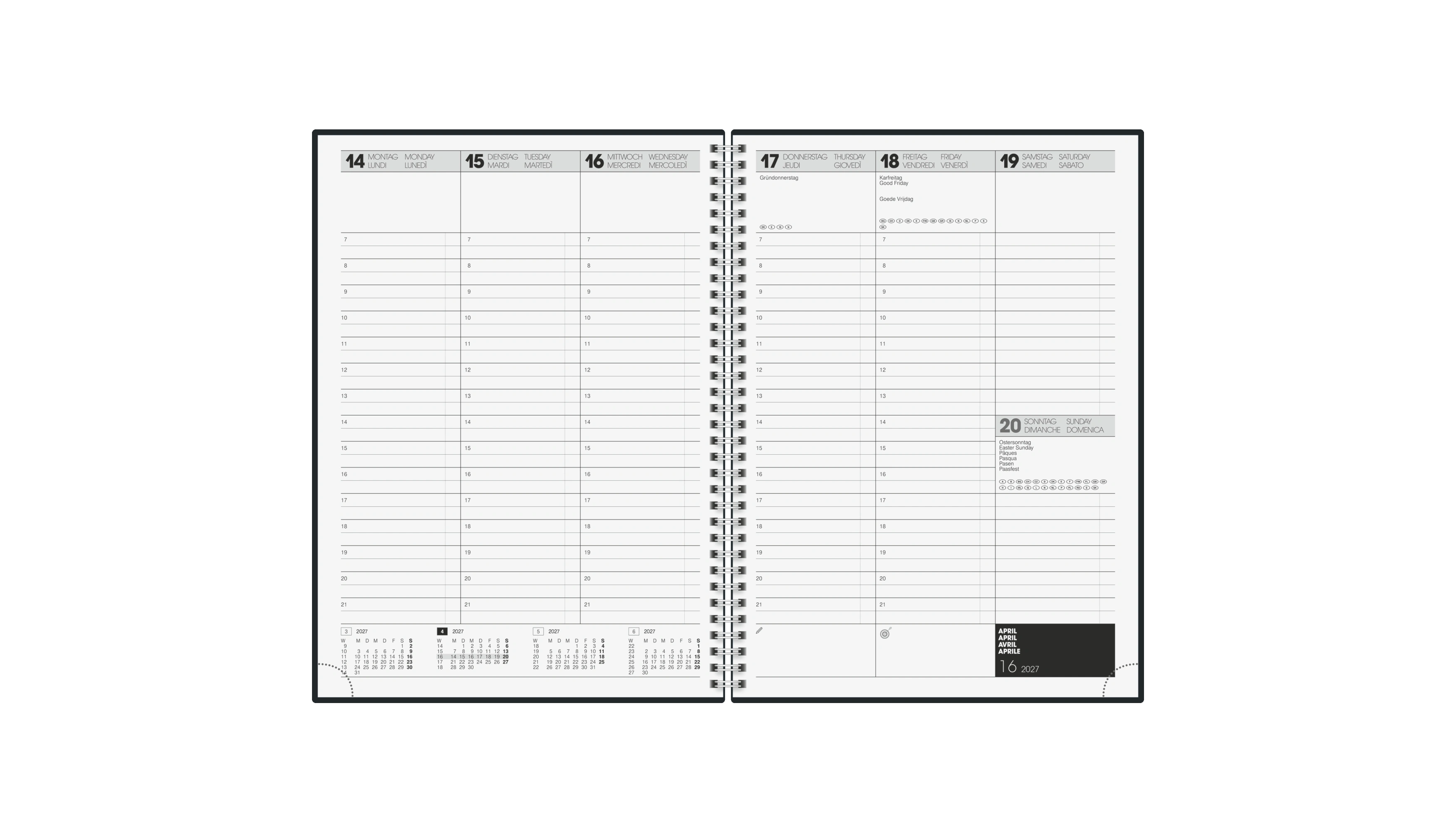BRUNNEN Buchkalender 781 2027 DIN A4  1 Woche/2 Seiten Kunststoff schwarz