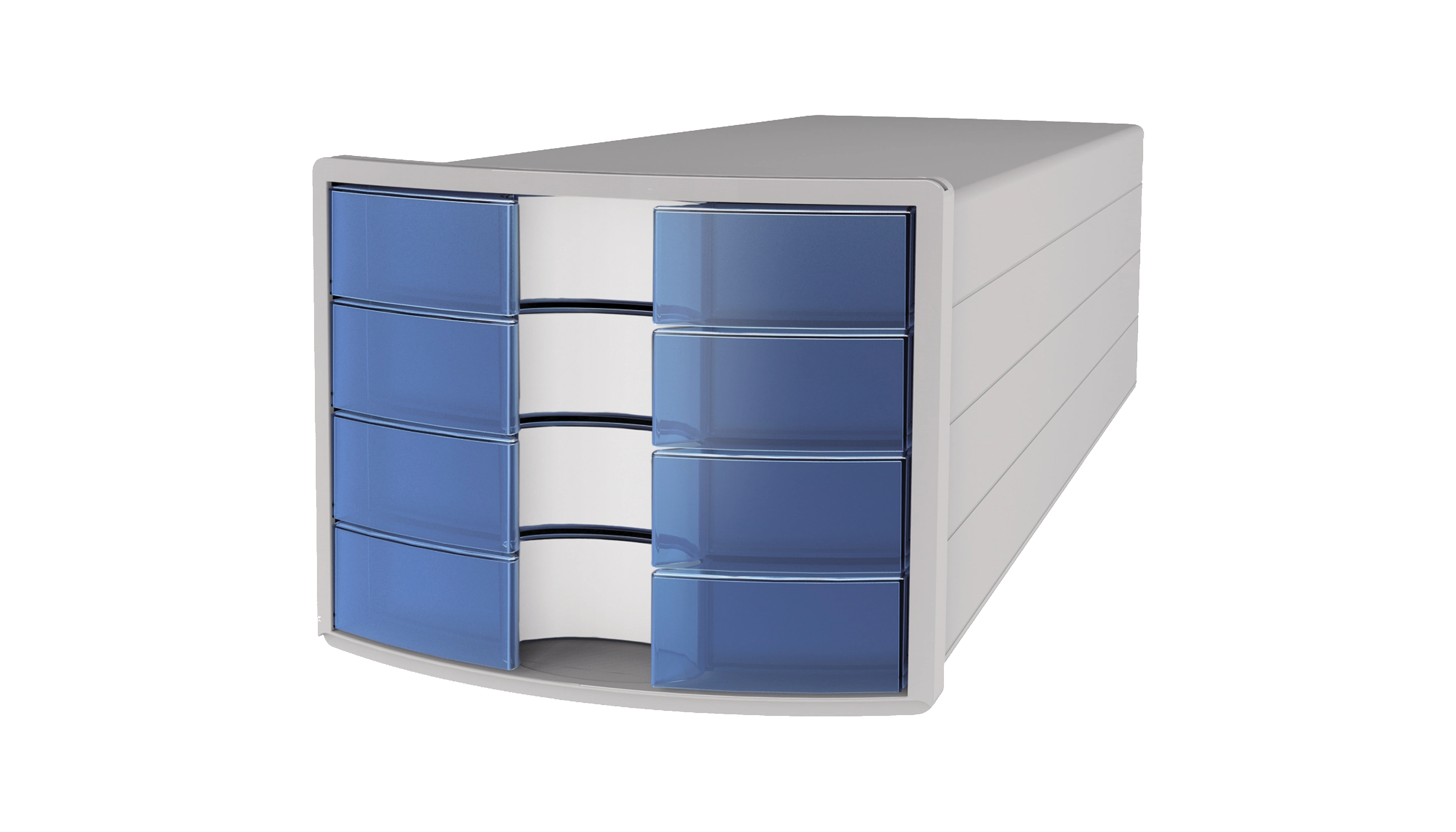 HAN Schubladenbox IMPULS DIN A4/C4  4 Fächer geschlossen  blau transparent