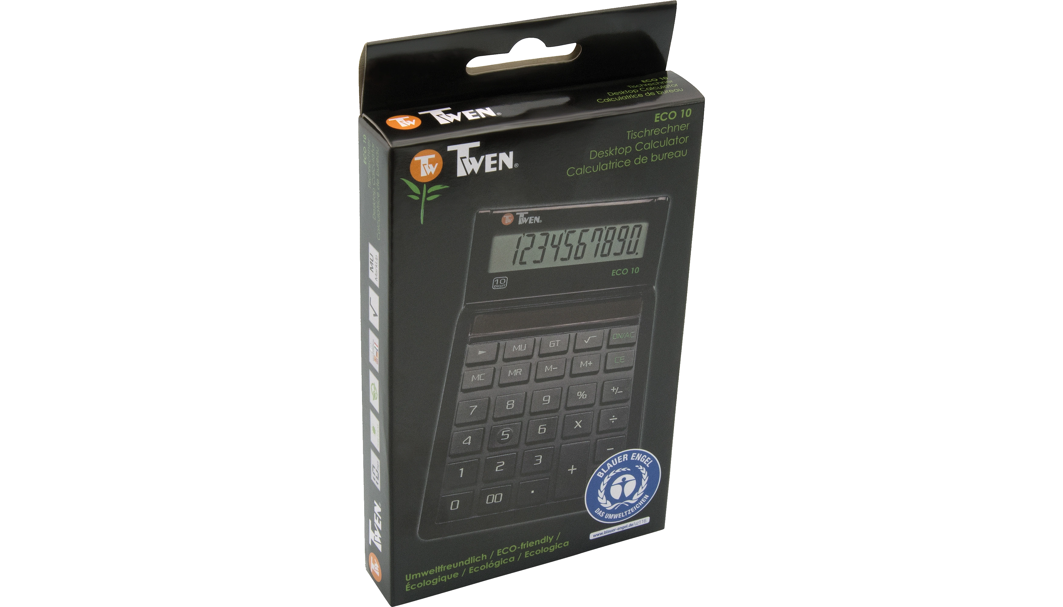 TWEN Taschenrechner Eco 10 571 10-stellig Solar-Energie schwarz