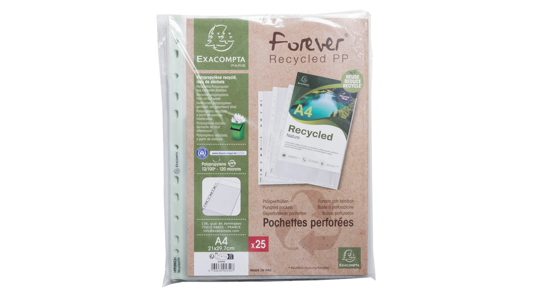 EXACOMPTA Prospekthüllen Forever® DIN A4 120 µm 25 Stück/Pack genarbt transparent