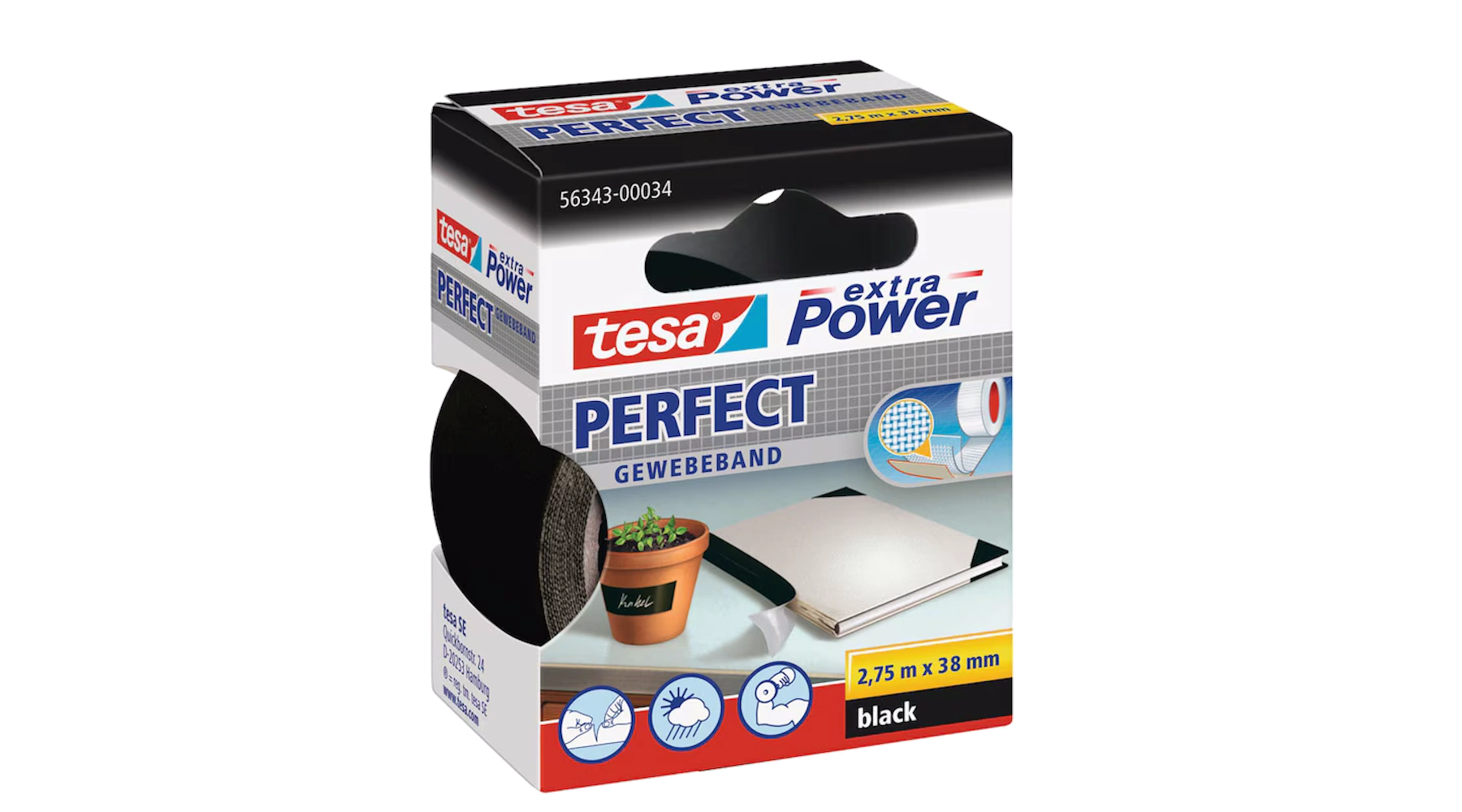 TESA® Gewebeband extra Power® Perfect  38 mm x 2,75 m (B x L) schwarz