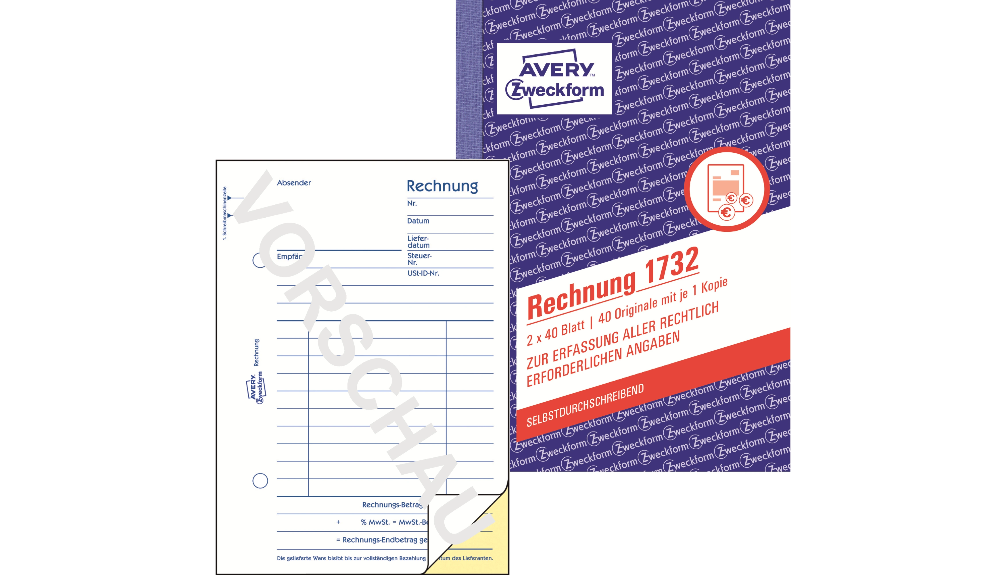 ZWECKFORM Rechnung DIN A6 1 Durchschlag 2 x 40 Blatt