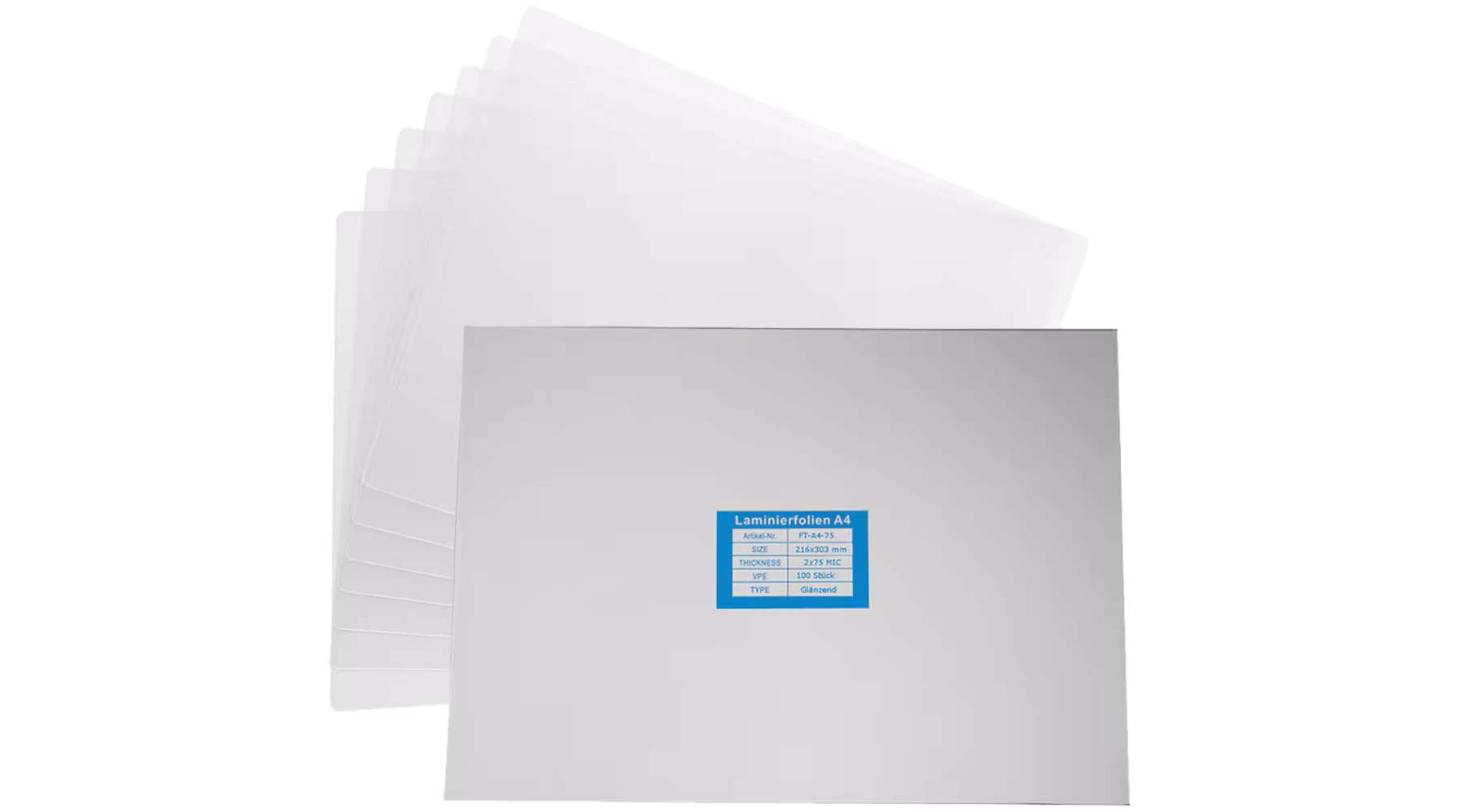 Laminierfolien DIN A4 75 micron glänzend  100 Stück/Pack transparent