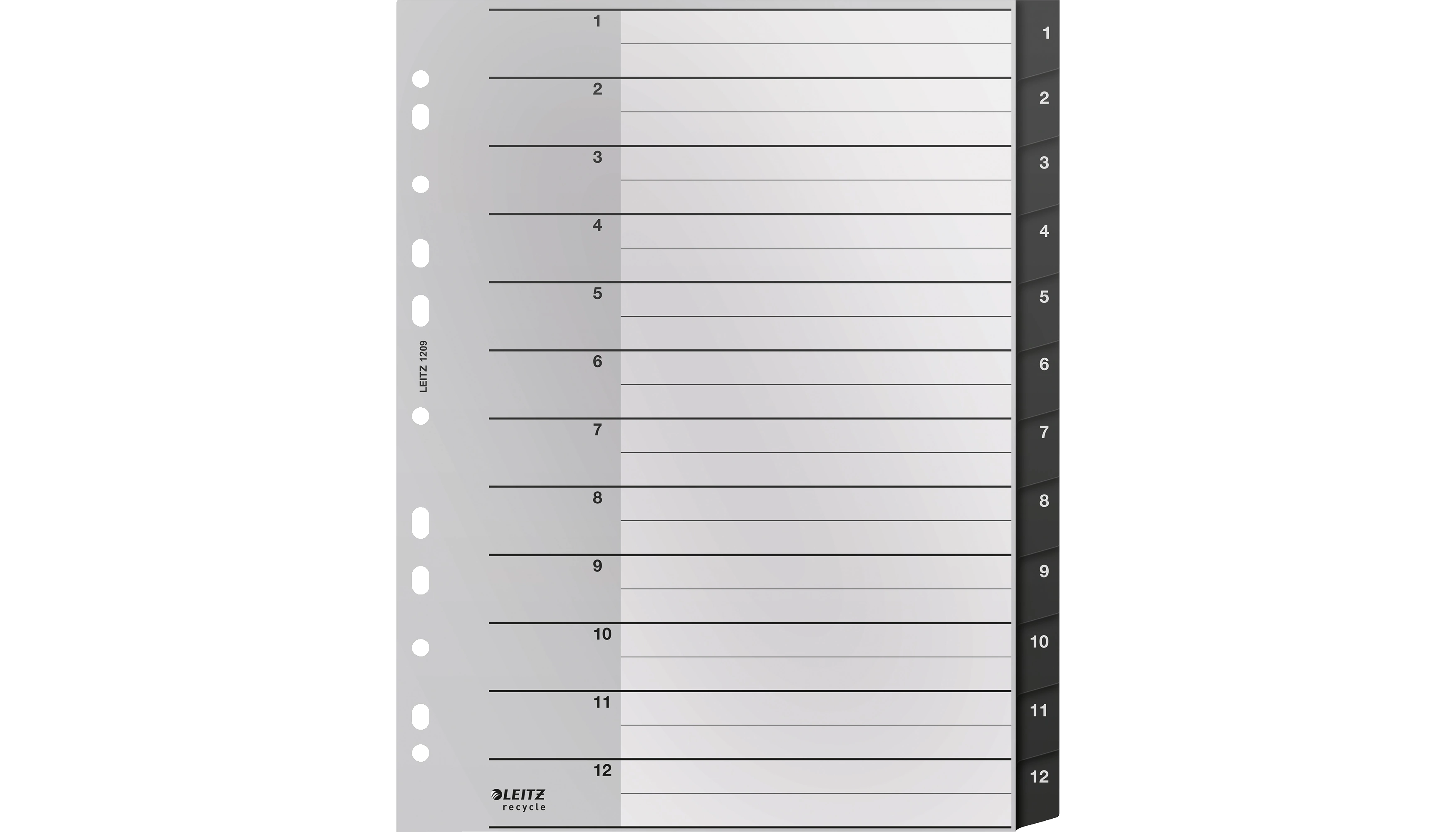 LEITZ Zahlenregister 1-12 Recycle DIN A4 Überbreite volle Höhe 23,8 x 29,7 cm (B x H) Kunststoff schwarz