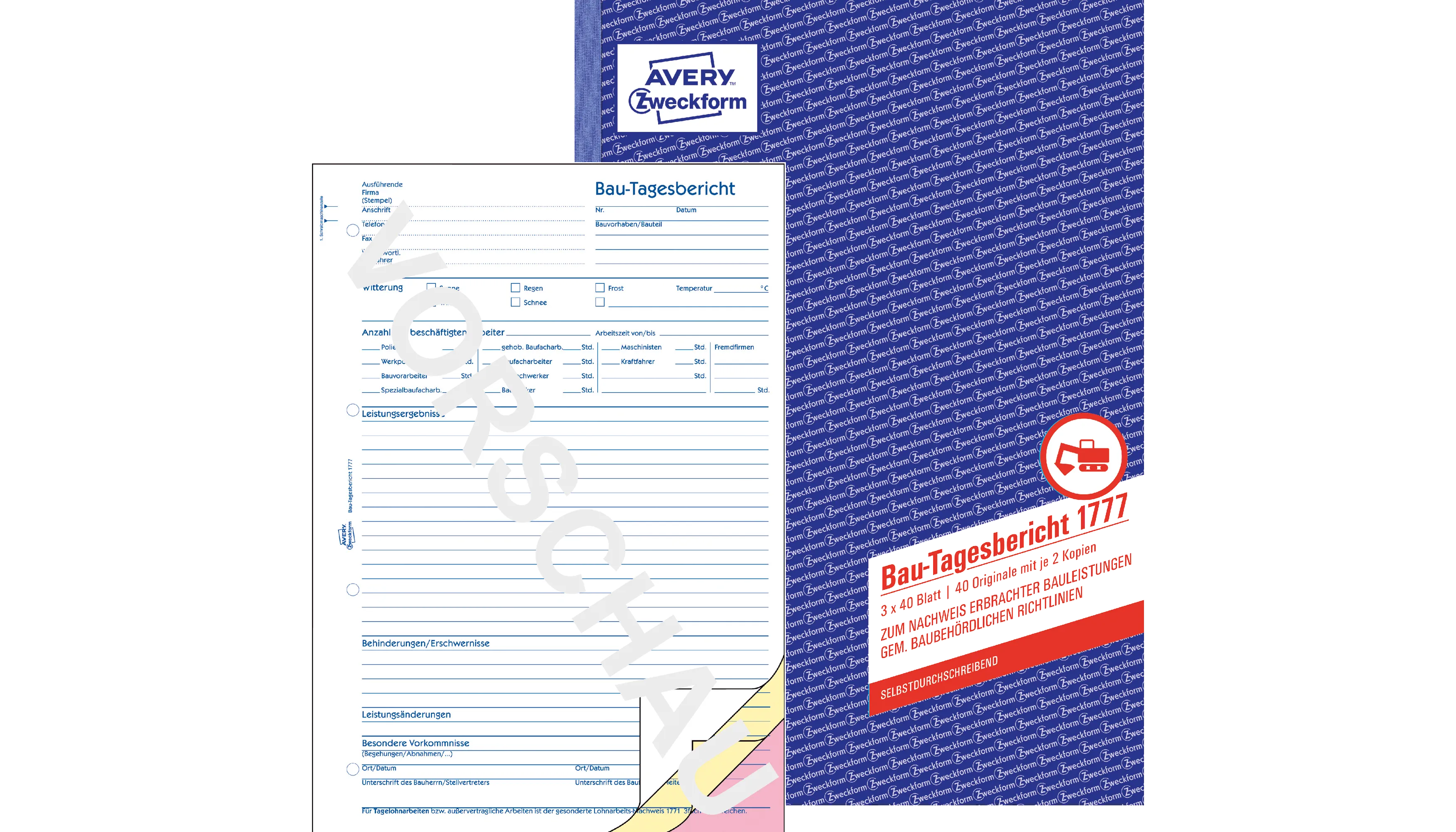 AVERY ZWECKFORM Bauformular Bautagesbericht  DIN A4  3 x 40 Bl.