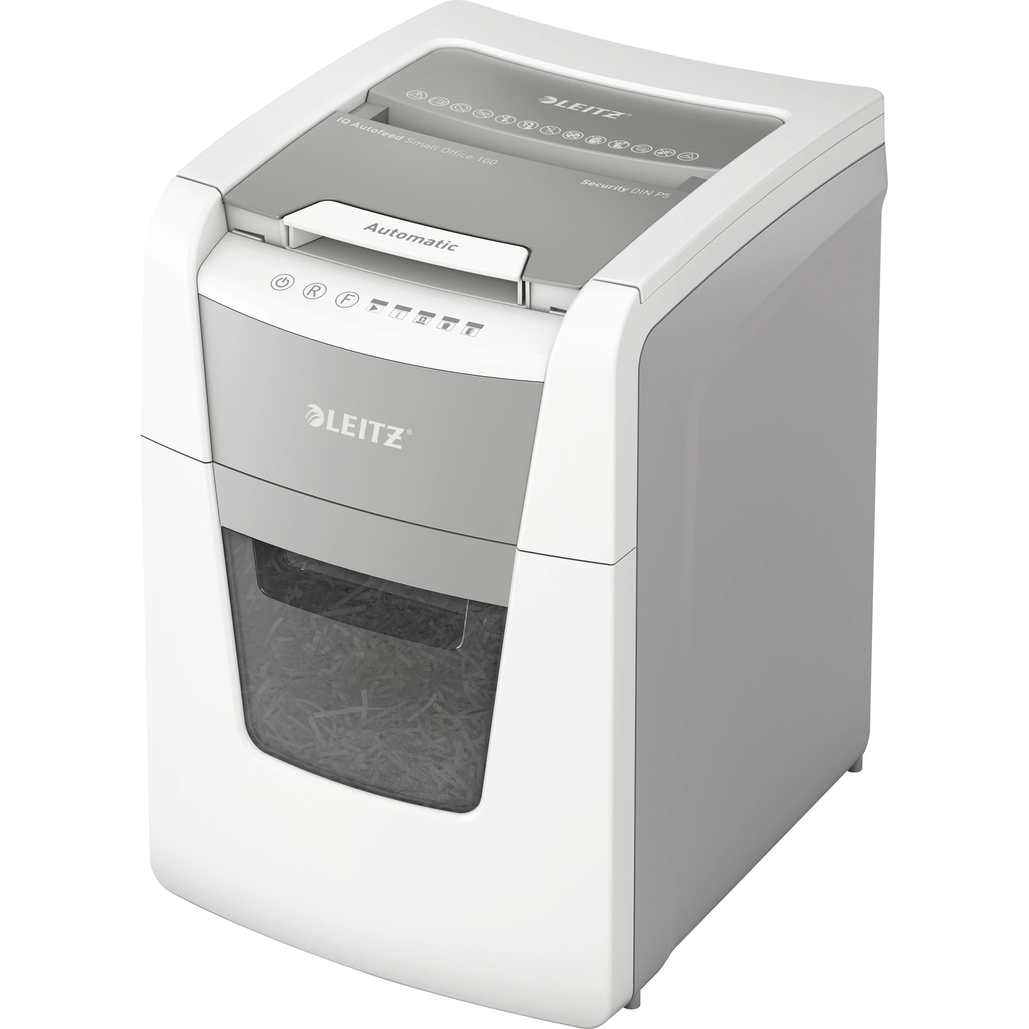 LEITZ Aktenvernichter IQ Autofeed SmallOffice 100 Partikelschnitt P-5 weiß