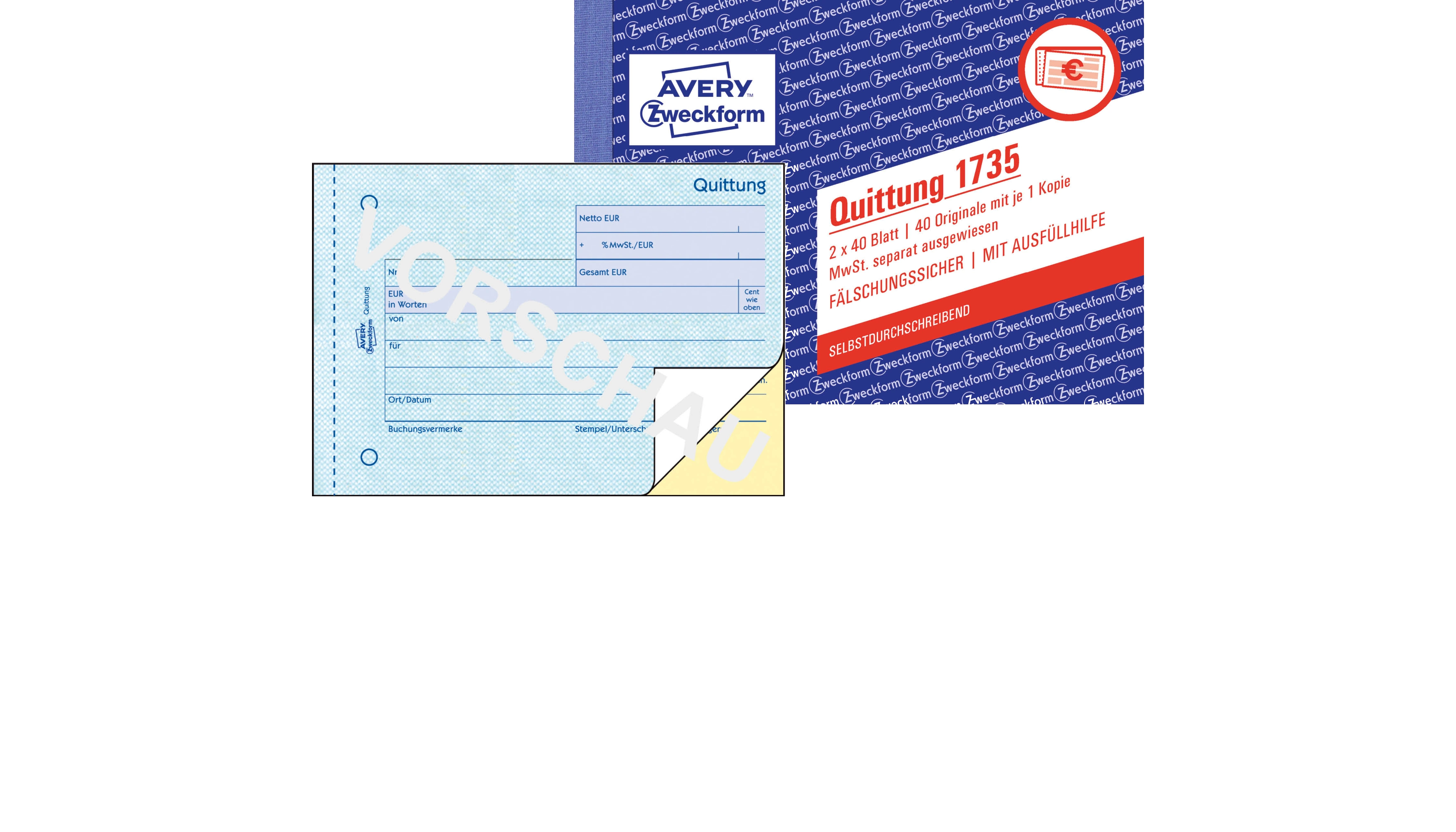 Avery Zweckform Quittung DIN A6 2x40 Bl.