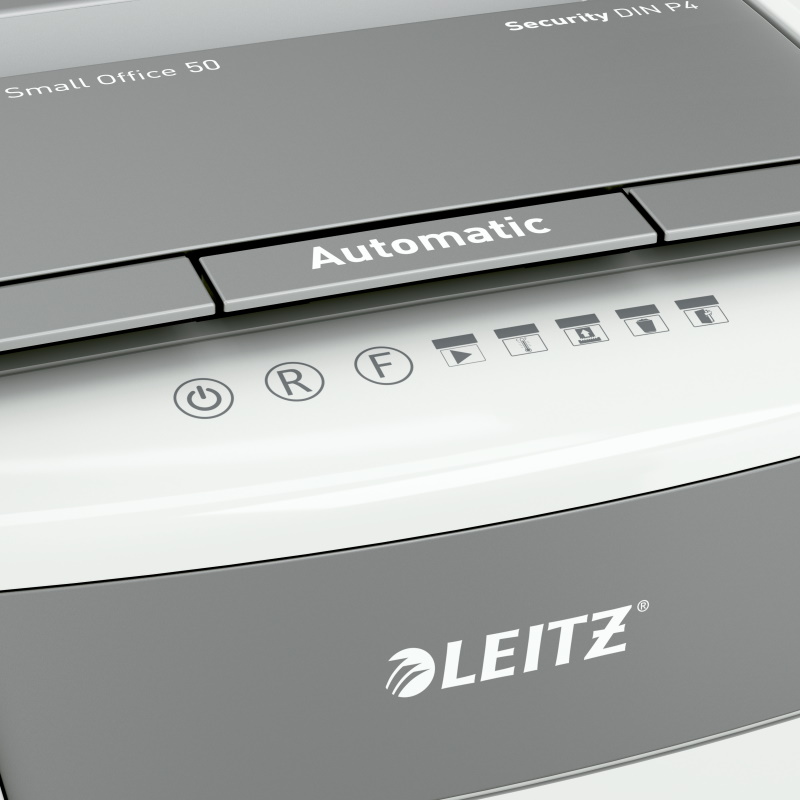 LEITZ Aktenvernichter IQ Autofeed Small Office 50 Partikelschnitt P-4 weiß