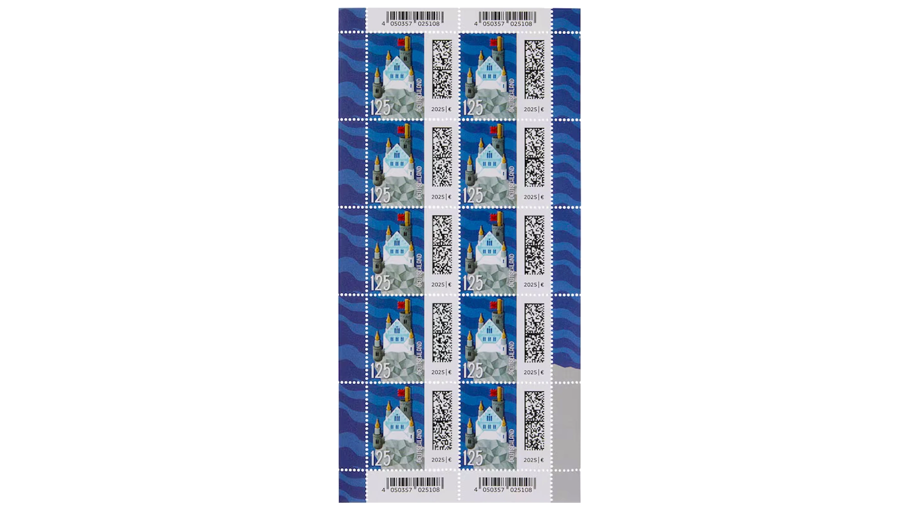 DEUTSCHE POST Briefmarke 1,25 € "Briefburg" nassklebend 10 Stück/Bogen